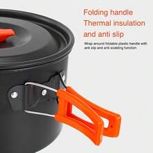 Outdoor Camping Cookware Set With Portable Folding Handle, Kettle, Frying Pan, Cooking Pot, Picnic Cookware With Storage Mesh Bag - Multicolor - View 6
