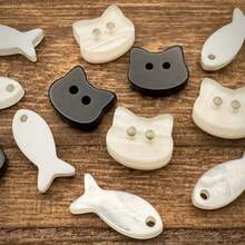 11/22/33Pcs Cat & Fish Shaped Sewing Buttons, Double Hole Faux Pearl Shell Texture Decorative Buttons, Black & White Animal Buttons, Suitable For Clothing, Sweaters, Crochet, Scrapbooking, Handmade Jewelry DIY Materials, Random Color - Multicolor - View 1
