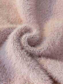 Girls Sweet Cute Cat Jacquard Round Neck Long Sleeve Sweater Knit Pullover Faux Mink Fur Casual Versatile Short Style Suitable For Daily Wear Campus Spring Autumn Winter - Pink - View 7