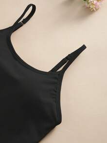 3pcs/Pack Multi-Color Solid Underwear Tank Tops, Fixed Cup With Adjustable Straps, Soft Suit-Like Fabric Layering Camisole - Black - View 10