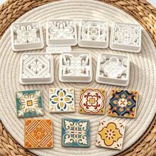 8Pcs Boho Square Tile Polymer Clay Cutters Vintage Floral Pattern Clay Molds DIY Handmade Earring Pendant Jewelry Craft Supplies - 8pcs - View 6