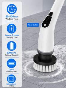Electric Rotating Brush, Wireless Cleaning Brush, Household Use, 9 Interchangeable Brush Heads, 3 Adjustable Sizes, Suitable For Bathroom, Shower, Bathtub, Glass, Car - Multi-color - View 8