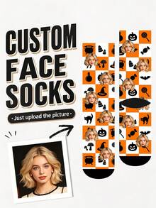 1 Pair Custom Face Halloween Crew Socks, Personalized Photo Socks With Pumpkin, Bat & Candy Print, Funny Spooky Gift For Men Women Couples - Multicolor - View 10