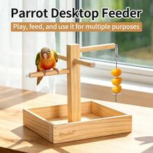 ITANDME Bird Desktop Perch, Parrot Desktop Perch With Fruit Fork, Accommodates Multiple Parrots, Wooden Tray Keeps The Desktop Clean, Wooden Bird Desktop Perch, For Small Birds Such As Peony Parrots, Cockatiels, Little Sun Parrots, And Budgerigars - View 4