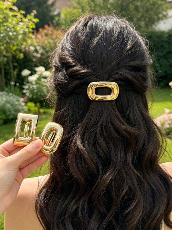 1pc Minimalist Vintage Half-Up Solid Color Geometric Alloy Spring Hair Clip