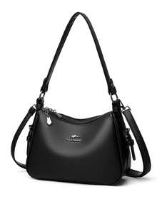 Simple Solid Color Shoulder Bag Large Capacity Tote Crossbody Bag For Women Fashion - Black - View 3