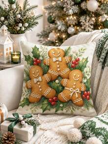 Christmas Table Runner, Throw Pillow, Placemat With Gingerbread Man, Holly Berry And Pearl Print, Cozy Vintage Style, Holiday Kitchen And Dining Room Tabletop Decor - Multicolor - View 7