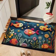 1pc 2D Flat Fish Pattern Design Microfiber Bath Rug,Non-Slip And Soft Bathroom Mat,Doormat,Water Absorption Mat,Machine Washable,Low Pile,TPR Backing,Knit Fabric,ForBedroom,Kitchen,Entryway,Indoor Use,Accessories & Home Decor,Perfect New Home Gift. - C - View 4