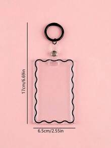 1 Set Tempat Kartu Transparan Bergelombang Modis dan Gantungan Kartu Bentuk Hati, Hiasan Tas, Gantungan Kunci, Dompet, Tempat Penyimpanan Kartu Bank Bisnis, Unisex, Tempat Kartu Identitas - A - View 8
