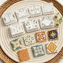 8Pcs Boho Square Tile Polymer Clay Cutters Vintage Floral Pattern Clay Molds DIY Handmade Earring Pendant Jewelry Craft Supplies - 8pcs - View 4