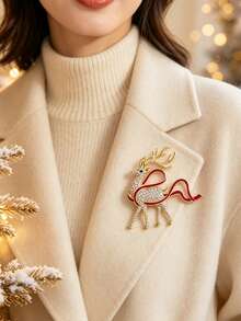 1pc Premium Christmas Reindeer Brooch, Fashionable Creative Exquisite Animal Pin Corsage, Holiday Theme Party Outfit Decoration Accessory - Gold - View 3