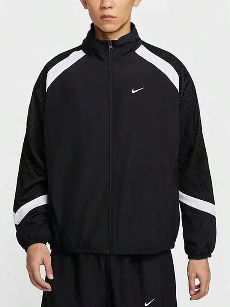 Nike Icon 男士外套時尚百搭休閒運動舒適透氣拉鍊立領長袖籃球夾克衫 - 黑色 - 查看 1