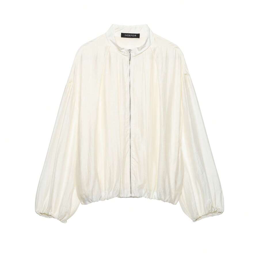 Women's Solid Color Zipper Casual Versatile Daily Travel Long Sleeve Jacket - Beige - View 1