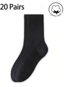1/5/10/20 Pairs Of Men's Mid Cotton Socks,Black Breathable Boys' Socks,Autumn/Winter/Spring/Summer,Soft, For Sports/Daily - Multicolor - View 9