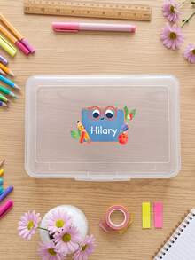 1pc Personalized Custom Name Clear Plastic Pencil Box, Cute Cartoon Print Stationery Storage Case, Stackable Transparent Pen Organizer, Back To School Gift For School Supplies - Multicolor - View 9