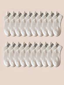 6 Pairs/Set White Striped No-Show Socks, For Gym Sports - White - View 7