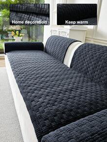 1pc Thickened Plush Sofa Cover, Jacquard Quilted Craftsmanship, Warm & Soft, Pet-Friendly, Dirt & Scratch Resistant, Suitable For All Seasons, Applicable For 1/2/3/4 Seater Sofa - Dark Grey - View 1