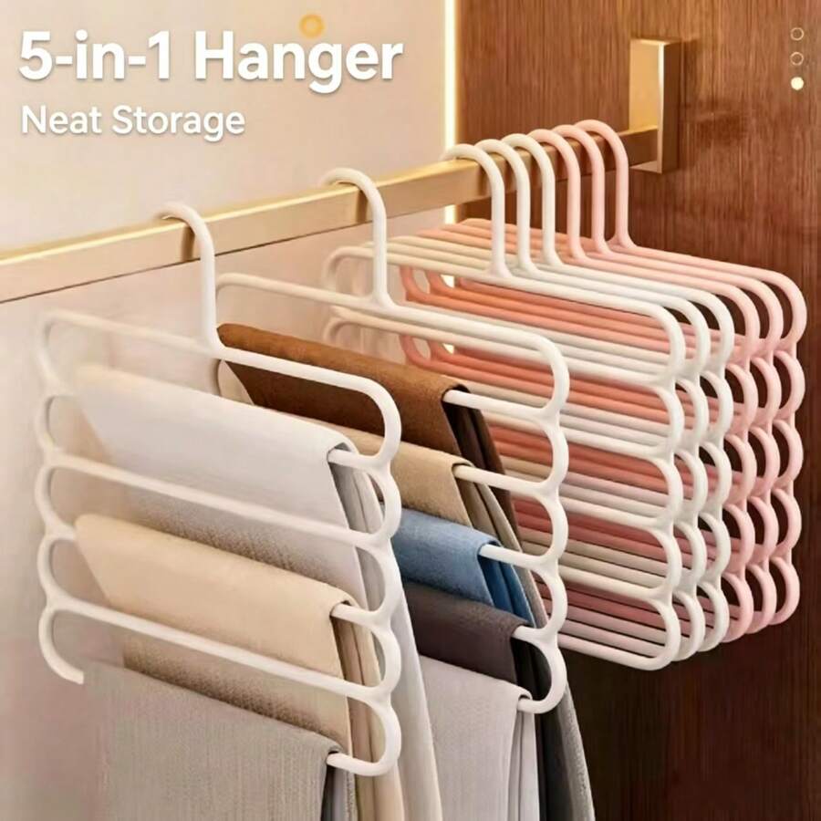 10pcs Closet Storage Hanging Rack, Plastic 5-Tier Scarf Hanger, Optional Upgraded Thickened Version, More Stable And Durable, Closet Pants Rack, Scarf And Tie Storage Hanger - White - View 1