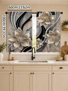 2pcs Luxury Pearl Floral Pattern Printed Curtains, Single-Sided Printing, Semi-Sheer - Rod Pocket Curtains, Bedroom Kitchen Living Room Decor, Multiple Sizes Available, Privacy Protection Machine Washable, Fade-Resistant Curtains, Bedroom Kitchen Living Room Decor (Rod Not Included) - Multicolor - View 18