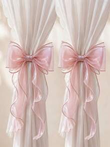 French Style Bowknot Curtain Tieback, Sheer Satin Ribbon Curtain Rope, Multi-Color No-Drill Curtain Tie, Suitable For Semi-Transparent And Regular Curtains, For Bedroom, Living Room, Romantic Home Decor - Multicolor - View 2