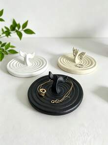 1pc Wabi-Sabi Ceramic Jewelry Tray, Ring, Earring, Necklace, Lipstick Holder, Hanging Design, Desktop Decor - Multicolor - View 5