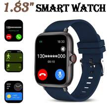 [SmartWatch]中性智慧手錶，舒適矽膠錶帶，支援通話、訊息通知、音樂控制、鬧鐘，180mAh電池，1.83吋全螢幕觸控螢幕，相容 Android 與 iOS 系統，運動風，適合世界盃派對 - 彩色 - 查看 5