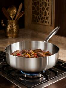 1 Set Stainless Steel Deep Frying Pan With Tempered Glass Lid,Uncoated Sauté Skillet With Long Metal Handle,Multipurpose Cookware For Frying, Searing, Stir-Frying,Simmering, Family Meals And Everyday Kitchen Use,Induction Compatible Pots And Pans Set - View 1