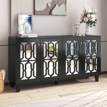 Sideboard Made Of Wood With Storage With Drawers With Doors White For Dining Room And Living Room - 黑色 - 查看 4