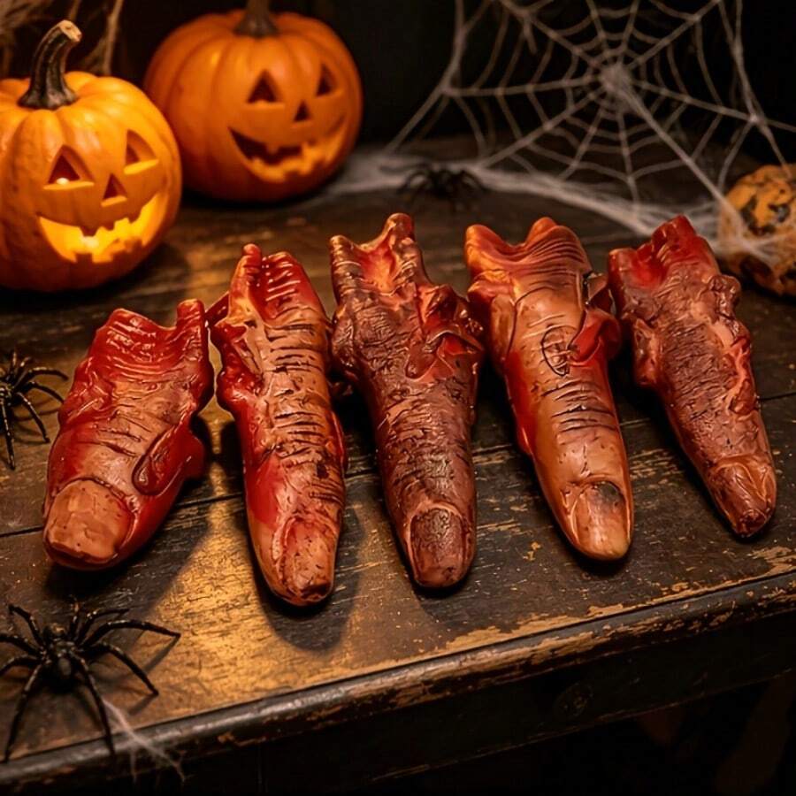 5 ngón tay giả thối rữa chân thực bằng cao su, ngón tay kinh dị Halloween, đạo cụ trang trí phù hợp cho tiệc Halloween - Nhiều màu - Xem 1