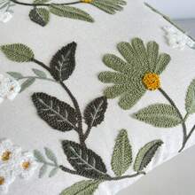 1pc Embroidered Botanical Floral Throw Pillow Cover, Sage Green Daisy Tufted Cushion Case, Boho Farmhouse Decorative Pillowcase For Couch Living Room Home Decor (Without Insert) - Sage Green - View 8