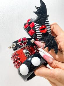 Sweet & Cool Subculture Acrylic Wide Bracelet Collection Y2K Gothic Bat Demon Eye Cross Skull Rivet Hot Girl Wristband Accessory - Multicolor a - View 4