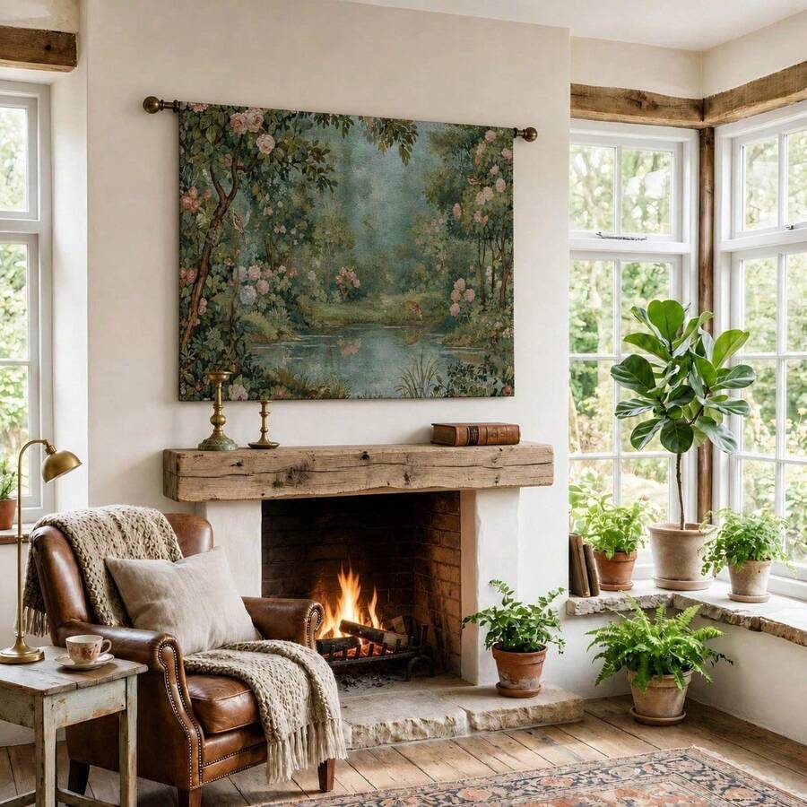 Pink Floral Medieval Wall Hanging | French Verdure Tapestry - Multicolor - View 1