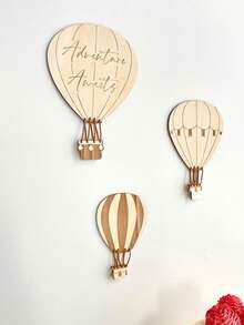 3PCS Nordic Style Wooden Hot Air Balloon Wall Decals For Kids Room Home Wall Decor Photography Props - Multicolor - View 2