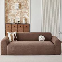 1pc Brown Leaf Pattern Fleece Stretch Sofa Cover, Nordic Modern Style Polyester Fiber Dust-Proof Non-Slip Thickened Sofa Protector, Suitable For 1/2/3/4 Seater Sofa, All Season Sofa Decor - Coffee Brown - View 2