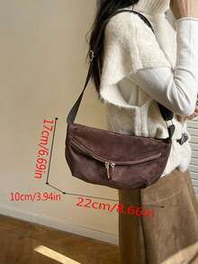Women Vintage Suede‑Texture Crossbody Sling Bag, Dark Brown Soft Faux Suede Hobo Shoulder Bag, Multi‑Zipper Pocket Casual Crescent Messenger Purse. - Coffee Brown - View 9