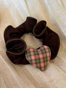 1pc Geometric Pattern Casual Polyester Korean Style Plaid Heart Hair Tie For Women, High-End Fashion Hair Band, High Elasticity Small Scrunchie For Bun - Multicolor - View 10