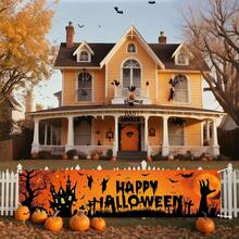 2D Flat Halloween Banner, 1pc, Happy Halloween Orange Background Decorative Banner - A - View 3