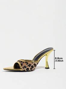 Jin Bei Qi Sandalias de tacón alto tipo mule con punta abierta y estampado de leopardo dorado para mujer, tacones altos glamurosos de verano, tacones altos dorados para exteriores, moda de todas las estaciones, discoteca, fiesta, banquete y reunión, sandalias elegantes para mujer, diseño de tacón de gatito, zapatos de tacón alto para mujer, zapatos casuales cómodos de otoño para mujer - Dorado - Ver 3