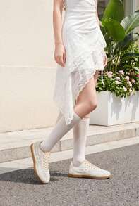 Kappa Women's Mesh Patchwork Training Shoes, Contrast Color Laces, Retro Breathable Flat Casual Shoes - Cheese White - View 2