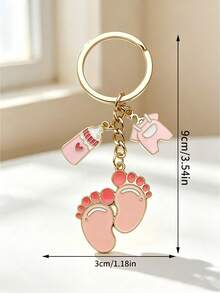 1 Custom Birthday Commemorative Keychain, Baby Footprint Heart Keychain, Engraved With Custom Name And Date, Birthday Or Baby Baptism Party Gift - Multicolor - View 3