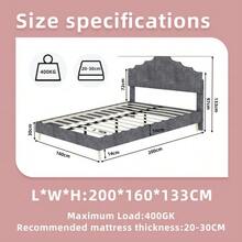 Modern Minimalist Soft Bed, Comfortable And Soft Headboard, Multifunctional Bedroom Furniture, Low Box Spring Bed Frame Without Lift Function, Including 140*200 Cm Mattress. - Grey - View 12