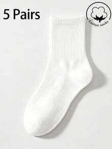 1/3/5/10 Pairs Women's Pure Cotton Mid-Calf Socks, White, Spring/Summer/Autumn, Breathable, Suitable For Casual/Daily/Sports - Multicolor - View 7