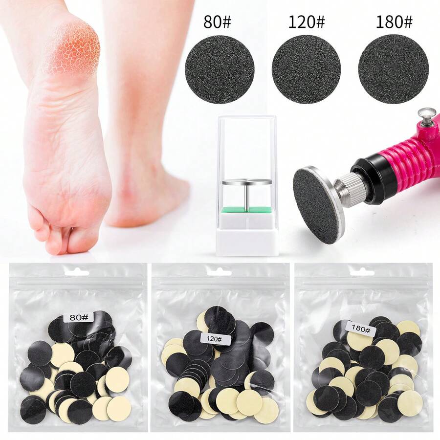 50Pcs Nail Sanding Paper With 1pc Metal Disc Nail Drill Bit 25mm Pedicure Disc Replacement Sanding Discs Bits For Nail Drill Foot Files Electric Remove Calluses And Dead Skin Manicure Pedicure Tool Accessories - Multicolor - View 1