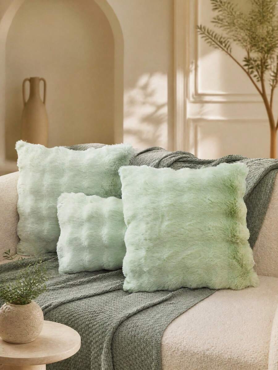 1pc Light Green Tie-Dye Decorative Faux Fur Pillow Case (Without Filling), Modern Flannel Plush Pillow Cover, Zipper Closure, Suitable For Home, Sofa, Living Room - Pastel Green - View 1