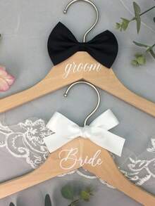 Wedding Hanger Set, Wooden Bridal Gown Hanger With Satin Ribbon, Suit Hanger, Suitable For Suits, Wedding Accessories, Wedding Decor, Wedding Gifts, Suitable For Bridal Shower - Multicolor - View 3