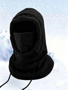 1pc Men Fleece Winter Balaclava Hat,Wind Resistant Drawstring Neck Hood,Thermal Face Neck Cover For Riding Hiking Outdoor, Warm Winter Accessory - Multicolor - View 4