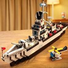 Ocean Vessel Building Blocks Set 300+Pcs Naval Ship Model With Helicopter DIY Warship Building Kit STEM Toy Gift For Him - Multicolor - View 4