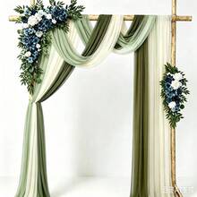 3/6pcs Wedding Arch Decor Fabric, Long Solid Color Semi-Transparent Curtain Tapestry, White Light Green Dark Green, Wedding Decoration, Room Decor, Birthday Party, Bridal Shower, Outdoor Decor - White and Green Outfit - View 4