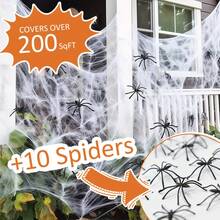 200 Square Feet Halloween Expandable Spider Web Decoration With 30 Fake Spiders, Elastic Spider Web Decor For Indoor/Outdoor Yard, Bar, Party And Haunted House Holiday Decoration - Multicolor - View 3