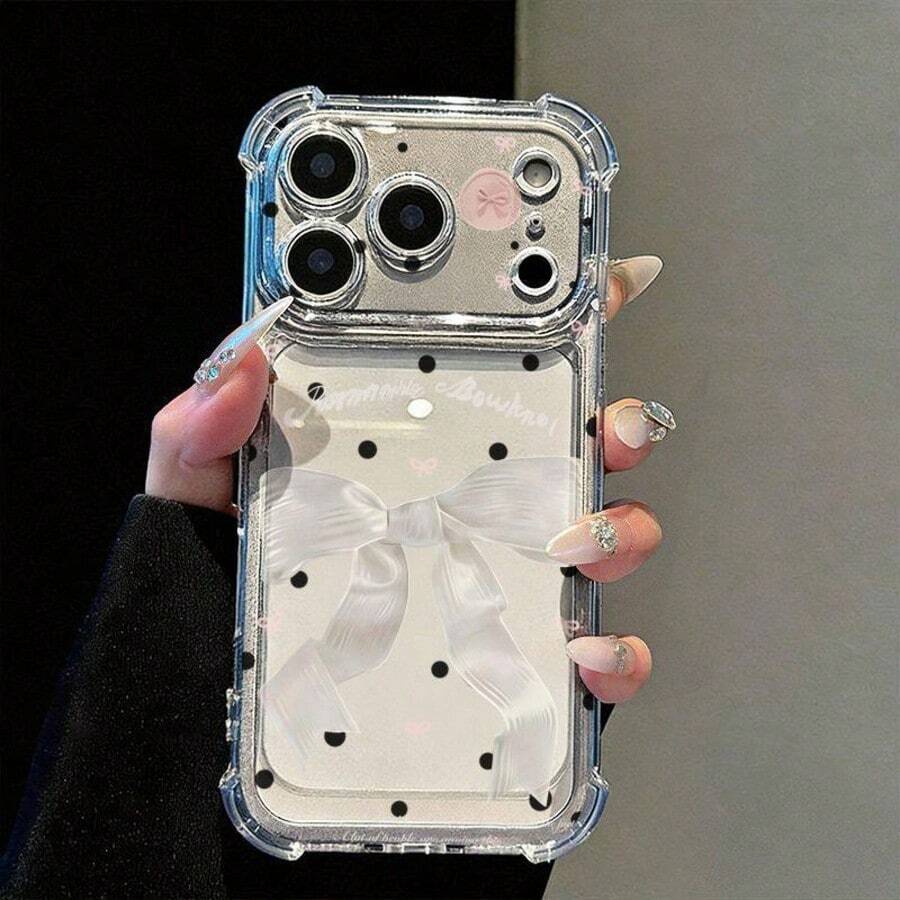 極簡黑色波點蝴蝶結交叉設計防震手機殼,夏季日常必備,適用於 Apple 17 17 Pro 17 Pro Max - 彩色 - 查看 1